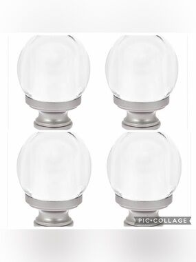 Set of 4 acrylic clear ball finials for curtain rods Amazon basics nickle glass